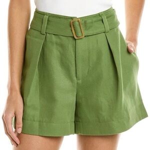 Vince Belted Cotton Linen Blend Twill Shorts in Kiwi Size 8